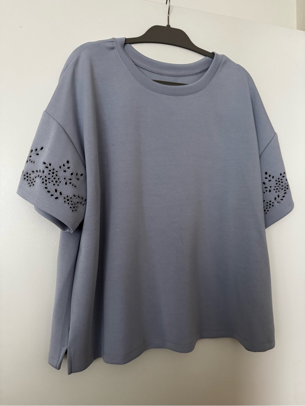 Thread & Supply Boxy Short-Sleeve Scuba Top with Eyelet Sleeves - Lavender Blue
